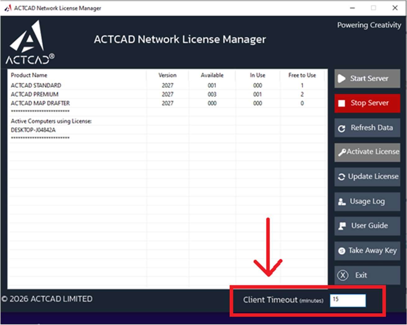 The Client Timeout field set to 15 minutes