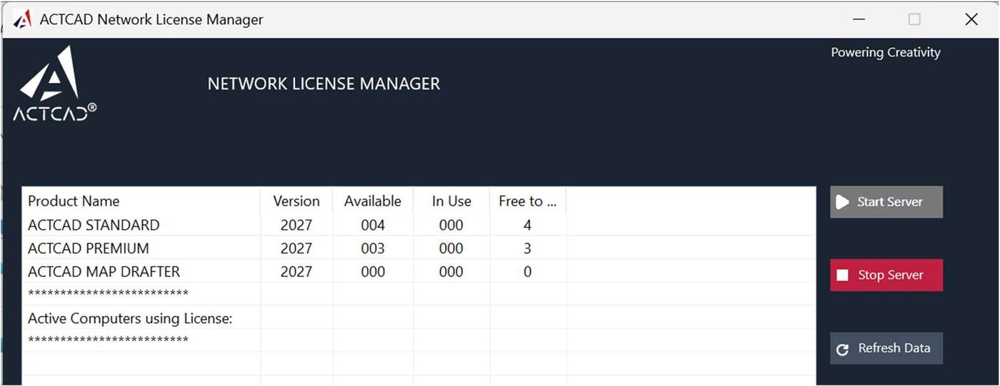 Licence table showing the increased available count